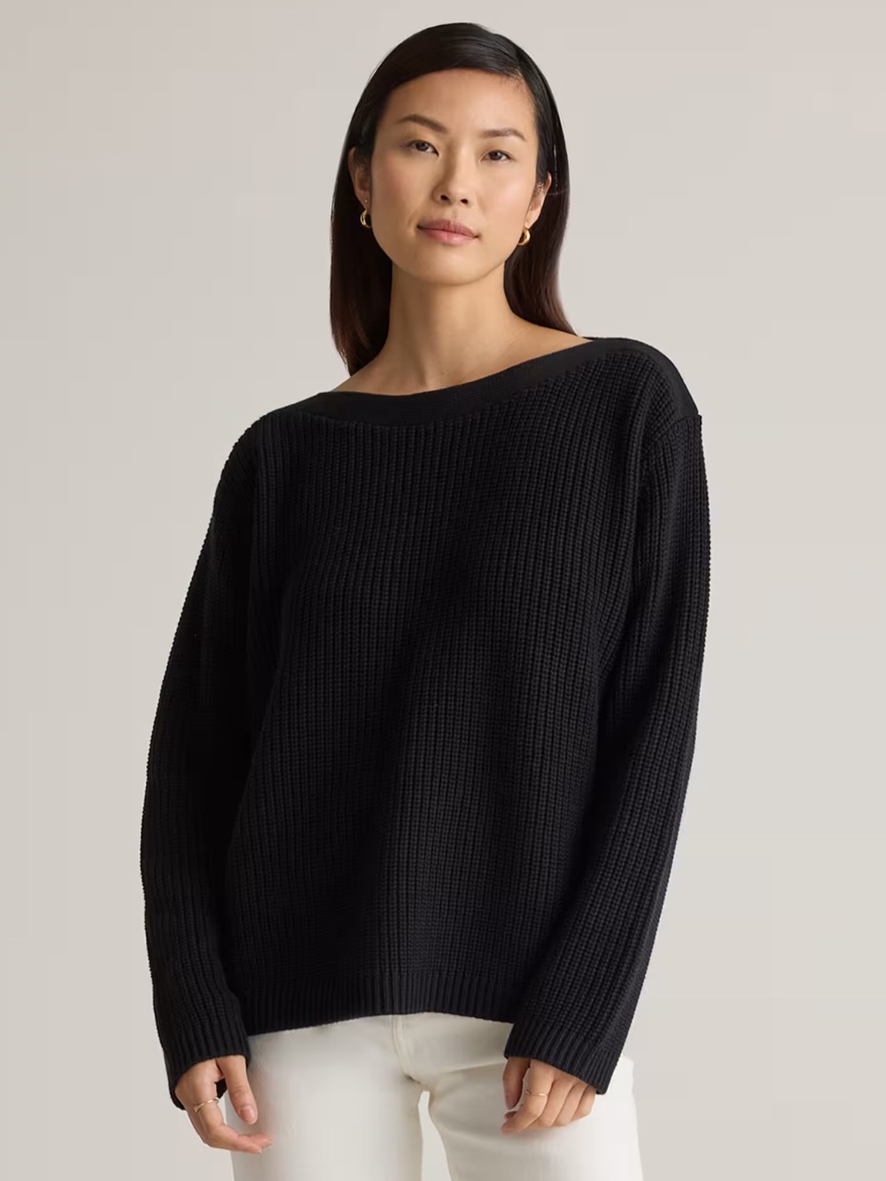 Quince Fisherman Black Boatneck Sweater